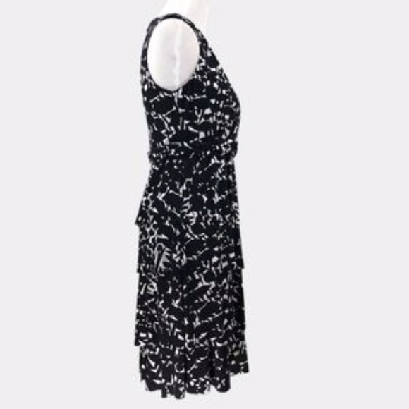 NY & COMPANY Stretch Dress Sheath V-Neck Sleeveless Black & White Medium - Picture 4 of 6